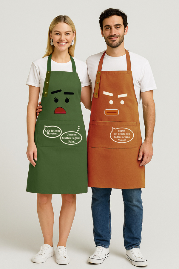 Hulganz-Kitchen Apron Set of 2 Stain-Proof Water Repellent Fabric Fade-Free Dowry Women Men Cartoon Humorous Apron 1