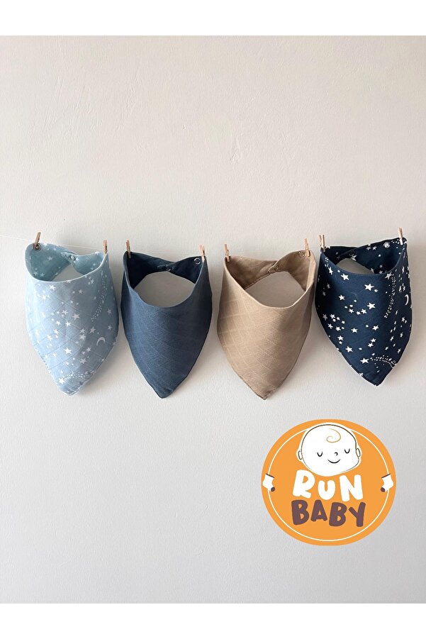 runbaby (4 ADET) Müslin Kumaş Çıtçıtlı Bebek Salya Önlük & Fular