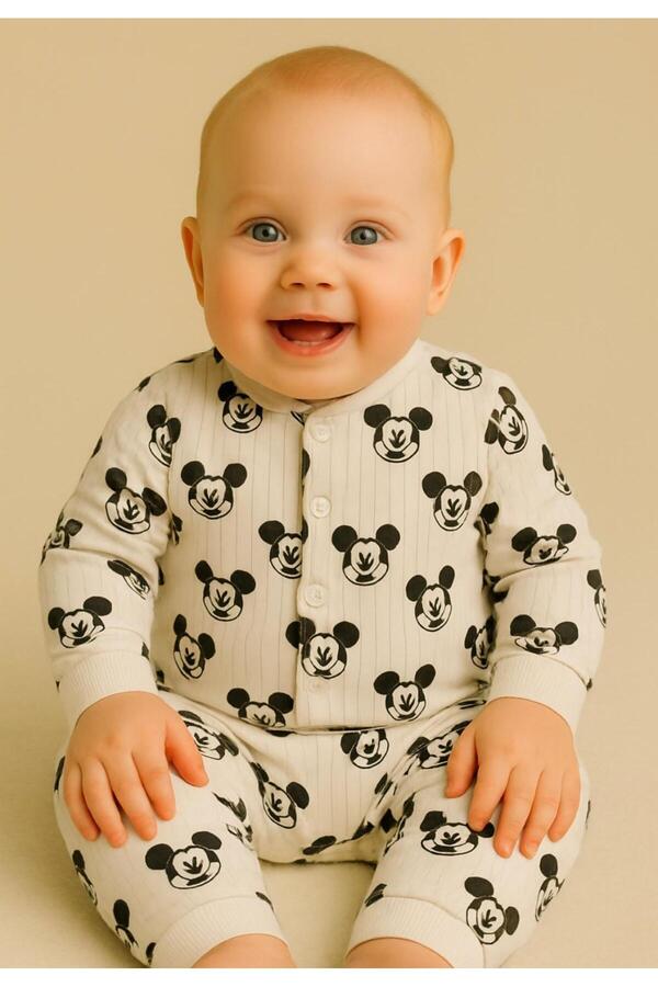 anne dokunuşu gibi KUZUM BEBE Sevimli Organik Yenidoğan Bebek Takım 2li Önden Çıtçıtlı Badili Zıbın Takımı