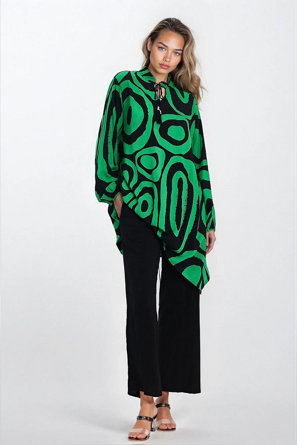 VAGGON-Women's Green Judge Collar Blouse and Pants Plus Size Bottom Top Set Vs00349 1
