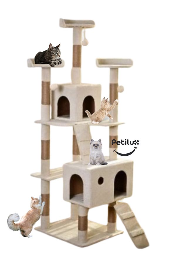 Petilux-New Multi-Storey Cat House with Residence Design Jute Drawstring Scratching Tower and Resting Area 1