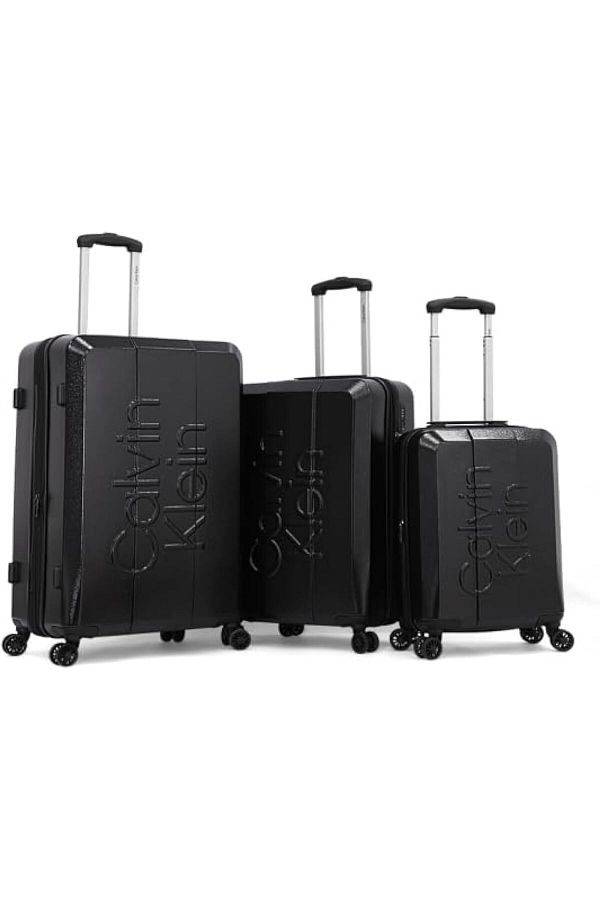 Calvin Klein-Overlay Luggage Lightweight Spinner Suitcase with TSA Lock (Black, Set of 3) 1