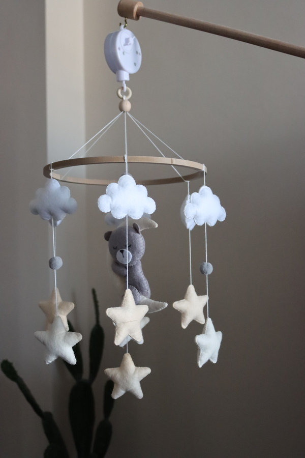 Asilbebe Gri Ayıcıklı Müzikli Bebek Dönencesi