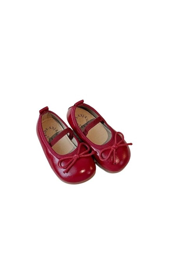 Mixbo-- Girls' Ballet Flats with Elastic Strap, Foam Insole, Non-Slip Sole, Size 32 EU, Dark Red 1