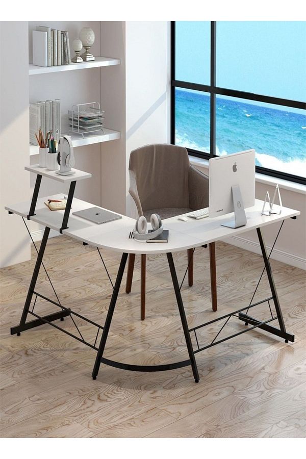 Raffine-Multipurpose Use L-Shaped Gaming Desk Computer Table with Large Monitor Stand Ergonomic Writing Work 1