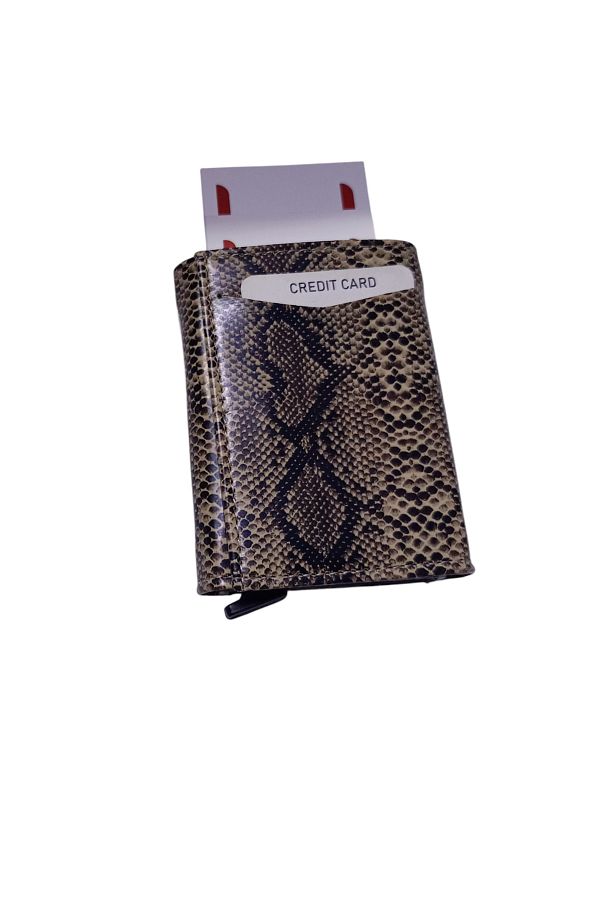 ENGIN-Unisex Snakeskin Vegan Faux Leather Wallet Card Holder with Coin Compartment and Slide Mechanism 1