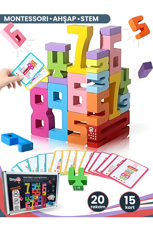 Tinyup Montessori Ahşap Sayı Blokları | Okul Öncesi Eğitici Matematik Oyuncağı, STEM, Motor ve Zeka Gelişim