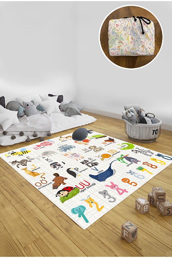 aymira home Katlanabilir Kılıf Hediye Oyun Matı Halı Türkçe Kelime Öğrenme Çocuk Bebek Odası