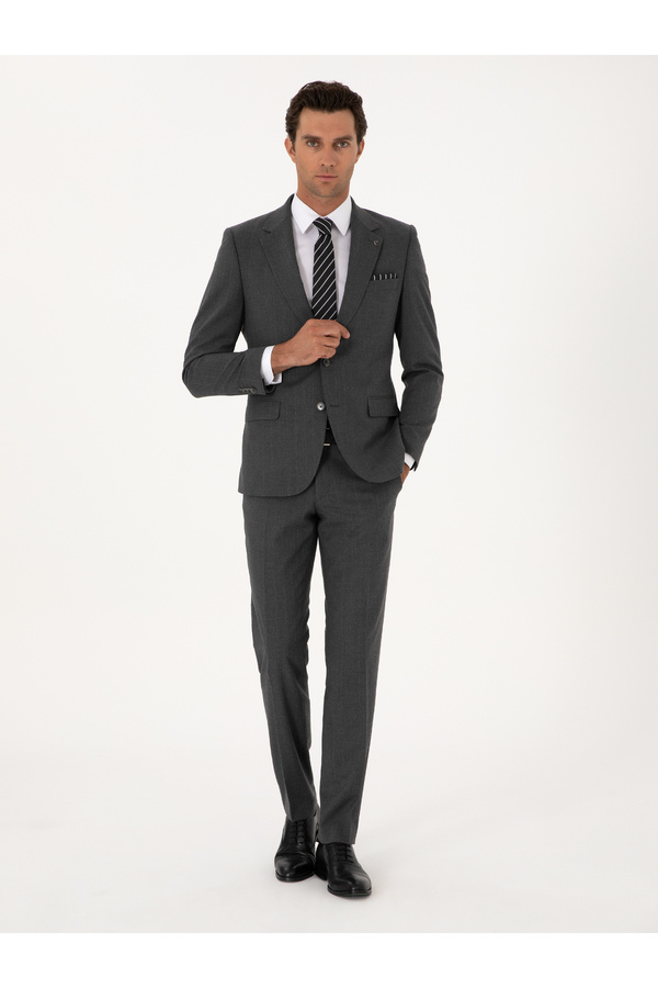 Cacharel Smoked Slim Fit Striped Mono Collar Wool Blend Suit 50316335-Vr058