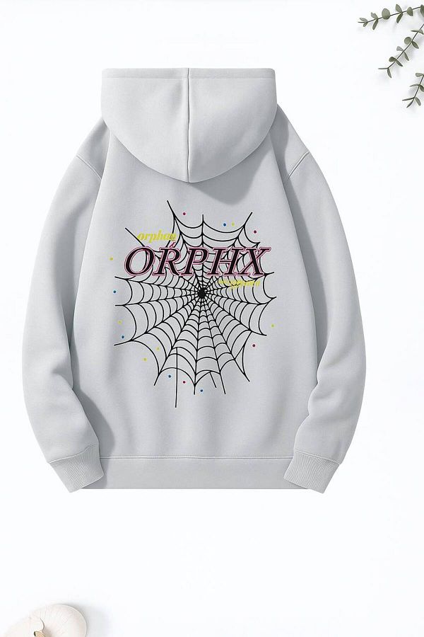 CLASSY.MODA-Spider Web Patterned Hooded Sweatshirt 1