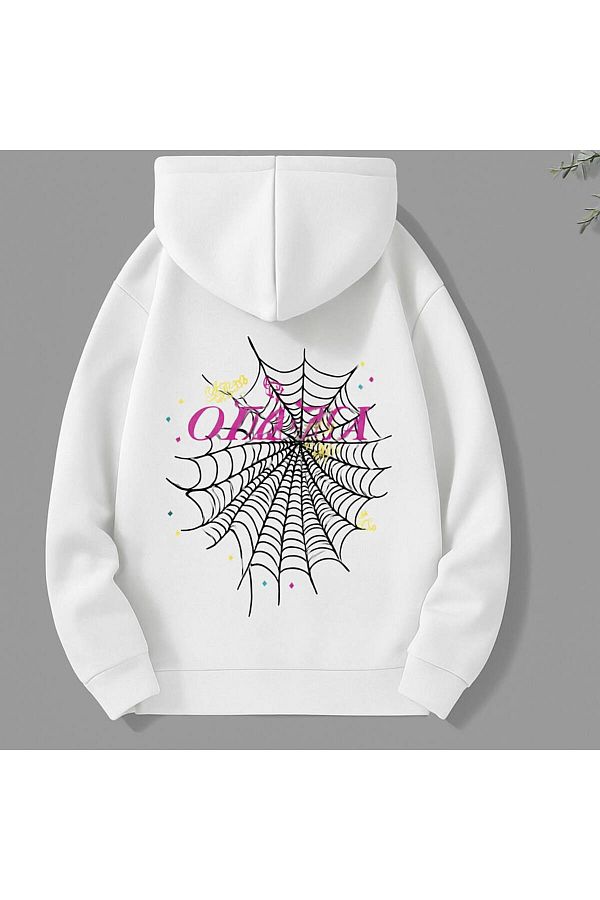 CLASSY.MODA-Spider Web Patterned Hooded Sweatshirt 1