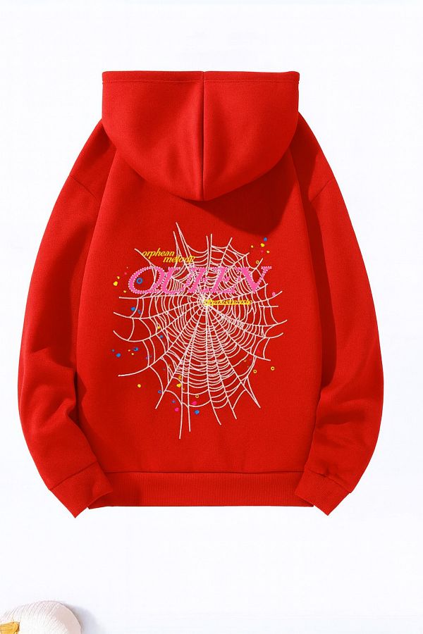 CLASSY.MODA-Spider Web Patterned Hooded Sweatshirt 1