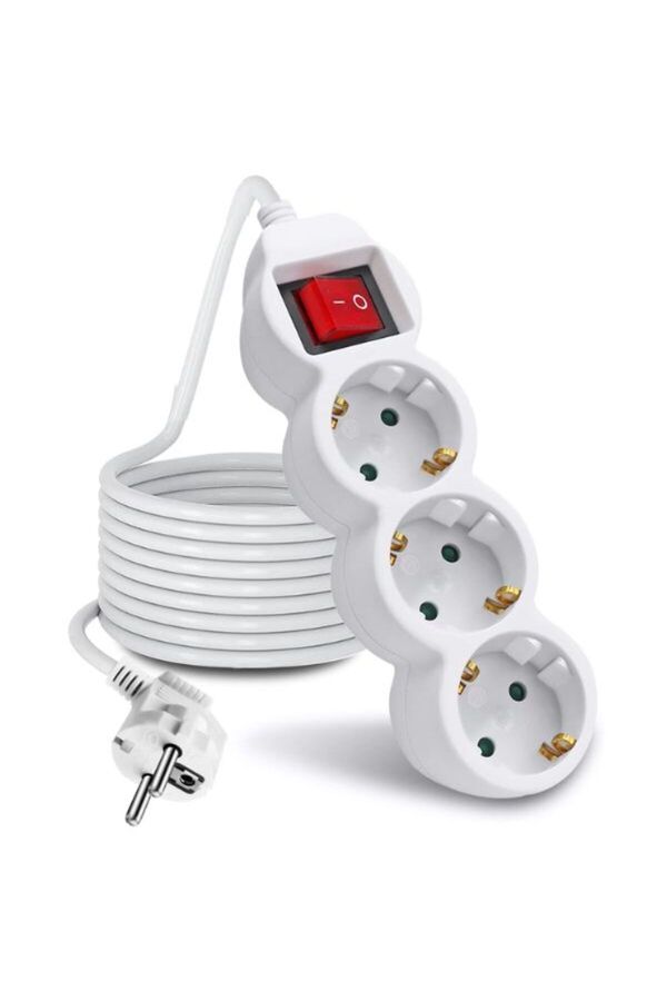 Mercaton-Extension Cord with Switch, 3 Sockets with Grounding, 3 x 1.5 mm², 1.5 m, White 1
