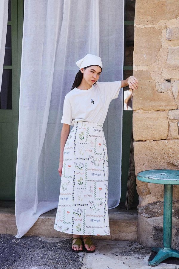 BE BLUE-Canvas Patterned Poplin Skirt 1