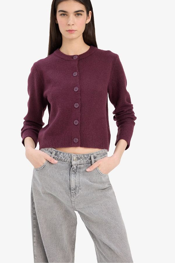 DeFacto-Regular Fit Crew Neck Basic Plain Button Soft Touch Soft Knitwear Cardigan E3654Ax25Wn 1