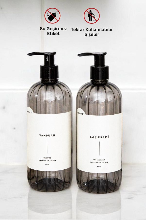 homence-Set of 2 Shampoo Conditioner Label Plastic Bottle Set Smoked Soap Dispenser 500 ml 1