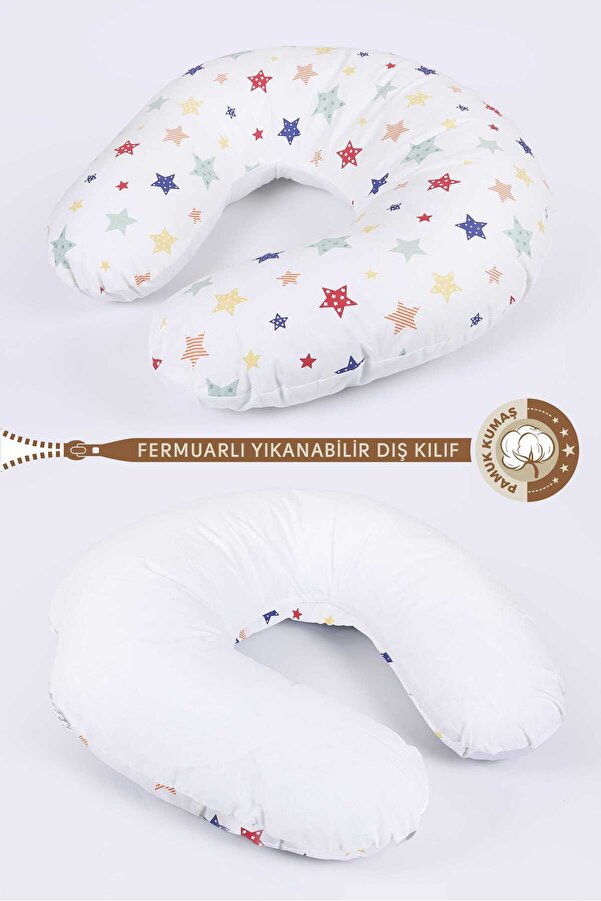 RUYALAR BEBEK Emzirme Yastığı Minderi -% 100 Pamuk - Beyaz Yıldızlı