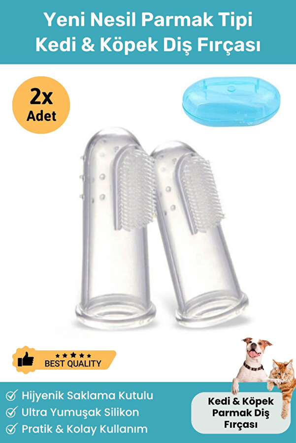 Vitexpert 2 Adet Saklama Kutulu Kedi ve Köpek Diş Fırçası Evcil Hayvan İçin Yumuşak Silikon Parmak Diş Fırçası