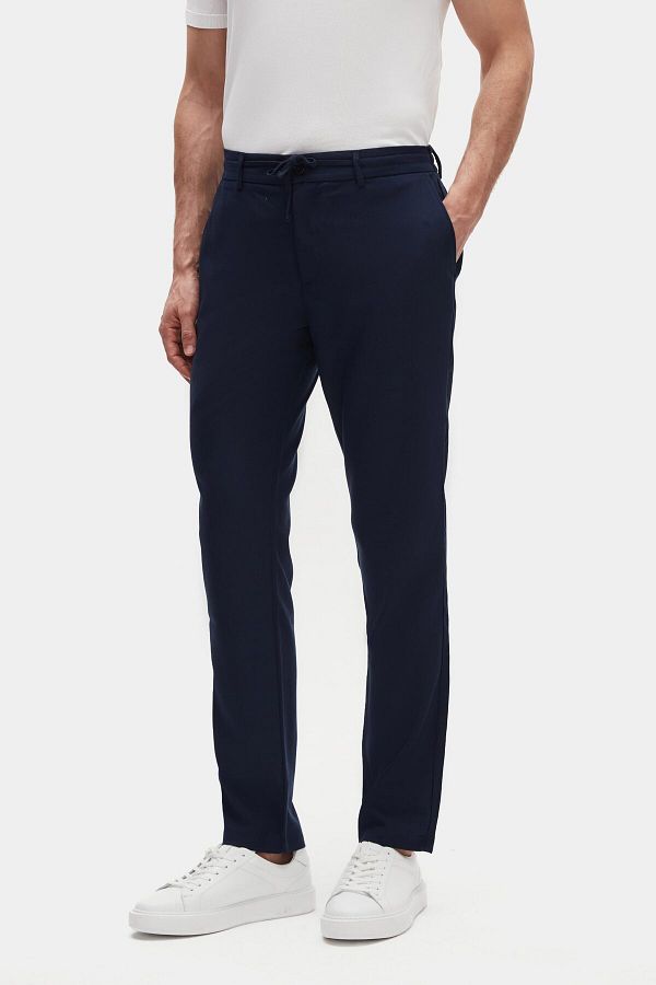 D'S Damat-Ds Damat Slim Fit Light Navy Blue Elastic Waist Drawstring Zippered Lycra Comfortable Jogger Pants 1