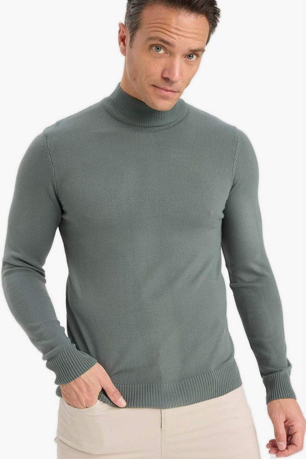DeFacto-Námořnická modrá Slim Fit Slim Fit Poloviční rolák Basic Plain Knitwear Pullover R1127AZ23WN 1