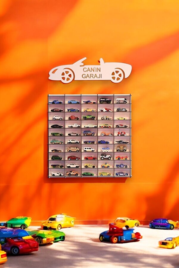 wudie Oyuncak Araba Rafı 50'li  Beyaz (hotwheels VE   Arabalar Için Uygundur)