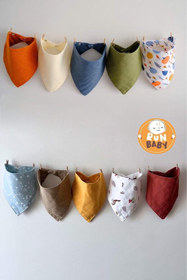 runbaby (10 ADET) Müslin KumaşÇıtçıtlı Bebek Salya Önlük & Fular