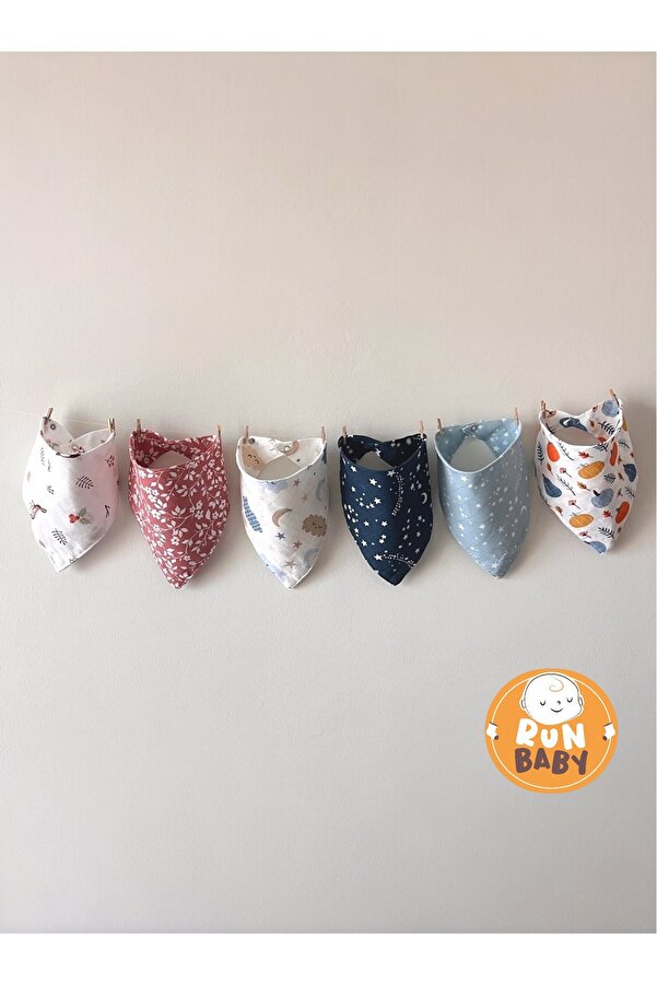 runbaby (6 ADET) Müslin Kumaş Çıtçıtlı Bebek Salya Önlük & Fular