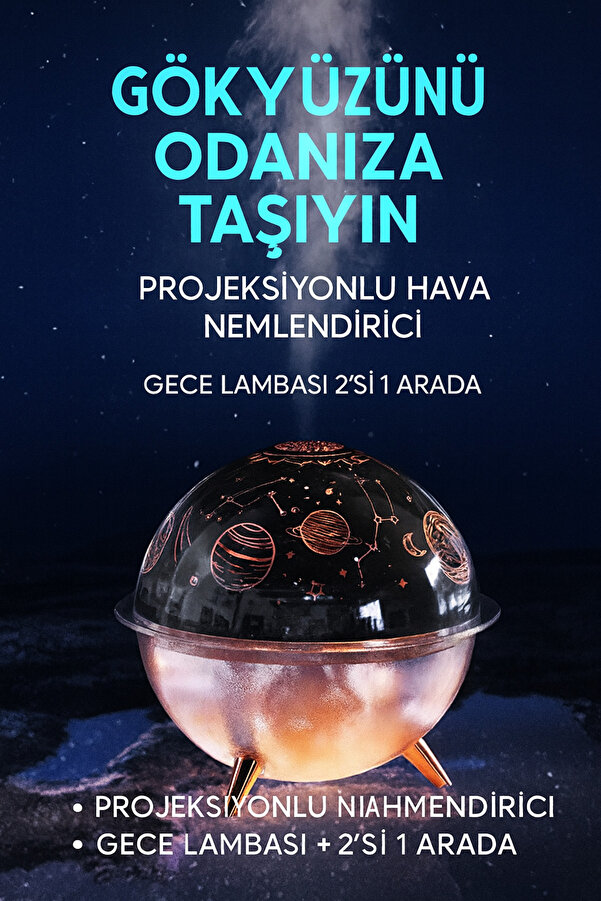 electroawm Projektörlü Yansıtmalı Çocuk Bebek Odası Gece Lambası Hava Nemlendirici İkisi Bir Arada