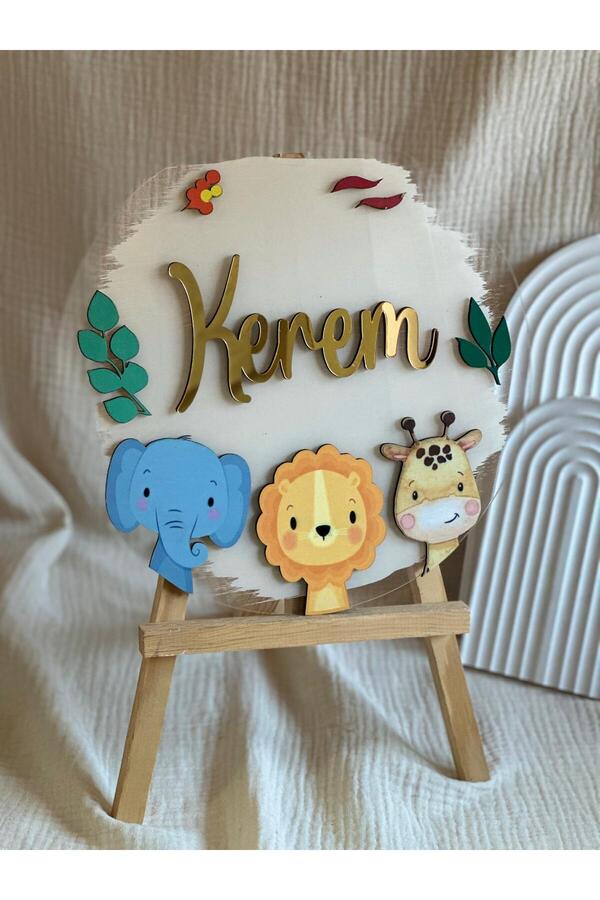 ELF LAZER Aslan FİL Zürafa Kapı Süsü-isme Özel Bebek Kapı Süsü