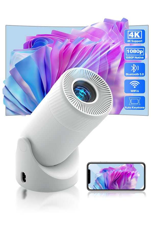 Aoc-Projector with WiFi and Bluetooth,Full HD 4K Support with 180° Rotation Adjustment, 220 ANSI Lumens 1