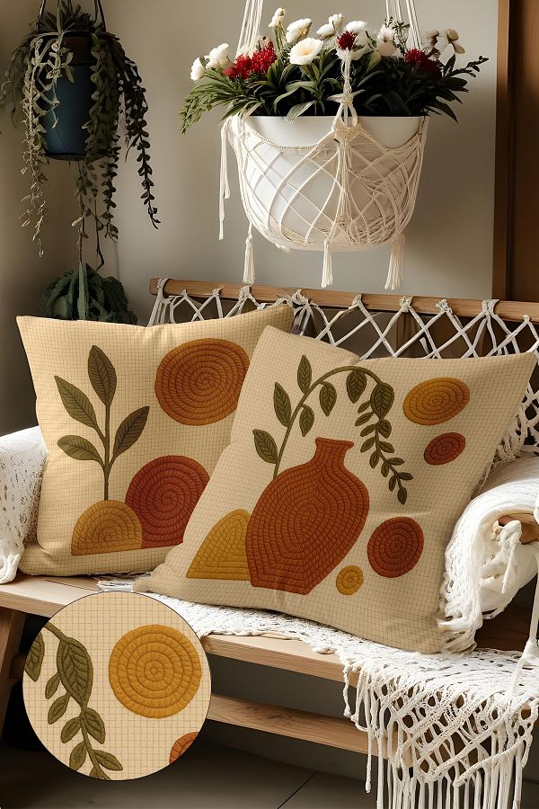 Belle Benoit-Set of 2 Embroidery Patterned, Double-Sided Printed, Decorative Throw Pillow Case – Bohemian Style, Zippered 1