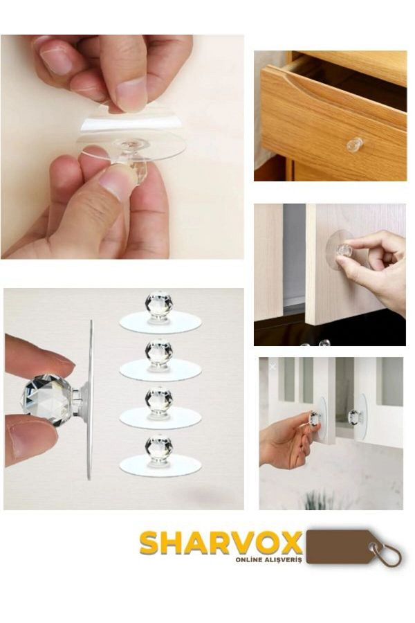 Sharvox-1 Piece Crystal Head Adhesive Handle – Mounting Without Drilling Cabinet, Drawer and Door Handle Holder 1