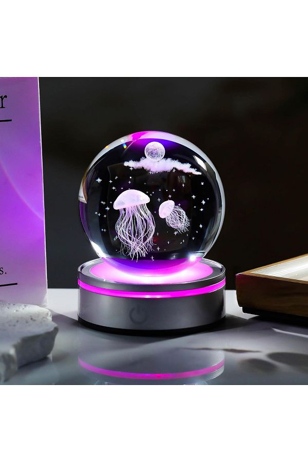 Wolawood-New Model Colorful Power 3D Crystal Glass Snow Globe Set with USB with Led Light Rotatable Around Its Own 1