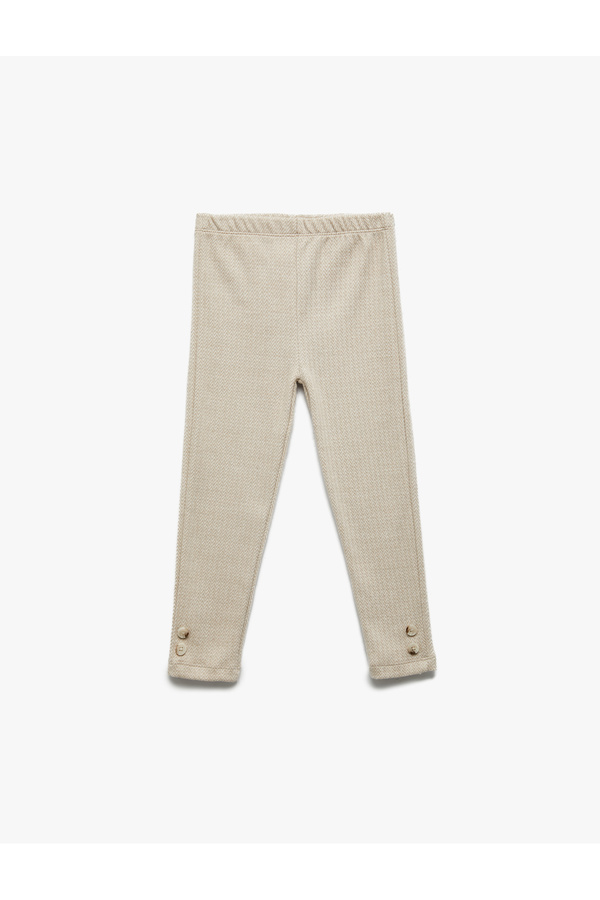 Koton Düğme Detaylı Balıksırtı Desenli Beli Lastikli Uzun Tayt