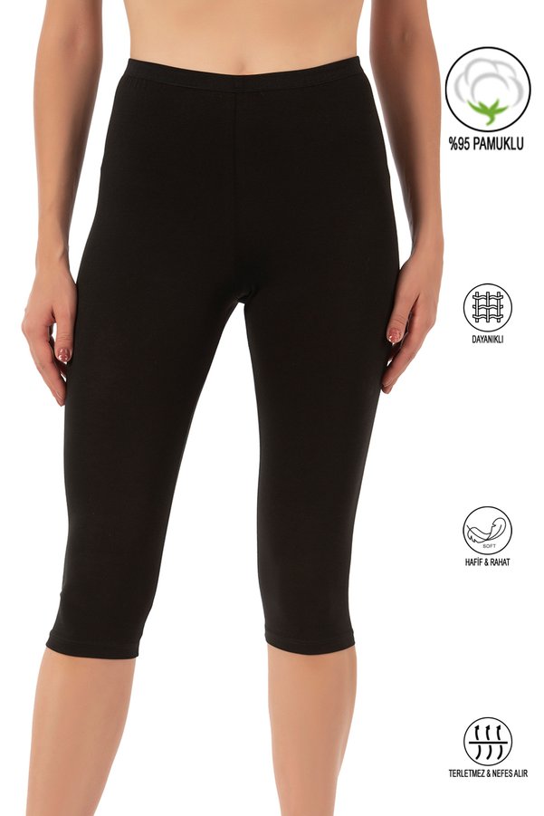 ÖZKAN underwear Özkan 0458 Women's 95% Cotton Lycra Single Jersey Fabric Flexible Comfortable Soft Below Knee Capri Leggings