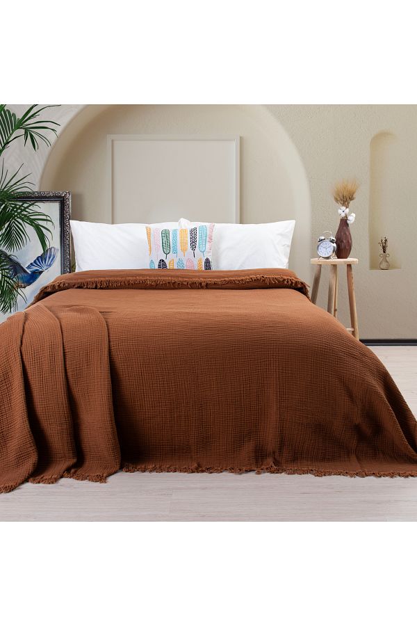 Püskül Tekstil-Luxury Muslin Bedspread Double Extra Large - Soft, Thin Pique, Summer Throw Blanket 1