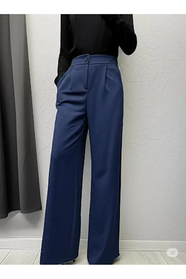 ECEYLÜL MODA-Scuba Crepe Front Pleated Palazzo Pants 1