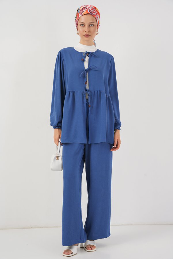 Bigdart Women's Front Lace-Up Tunic Trousers Double Suit 6744 - Indigo