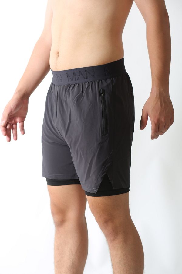 man of man man man of man-Man of Man Men's Written Lined Dark Anthracite Shorts 1