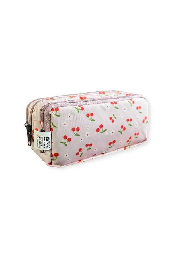 Polin-Three Compartment Patterned Pencil Bag, 8 Different Models, Zippered, Large Size 1