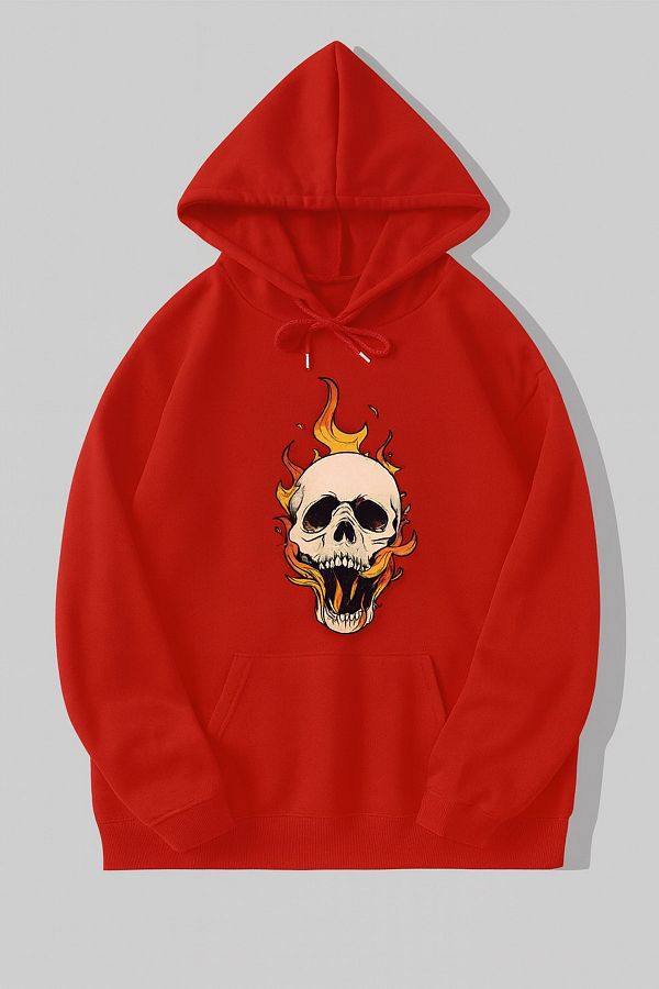 CLASSY.MODA-Flame Skull Patterned Hoodie 1