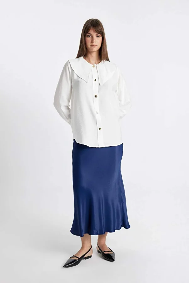 DeFacto-Linie A, talie înaltă, dreptă, lungime lungă/maxi, fustă din satin 100% vâscos D3904axns 1