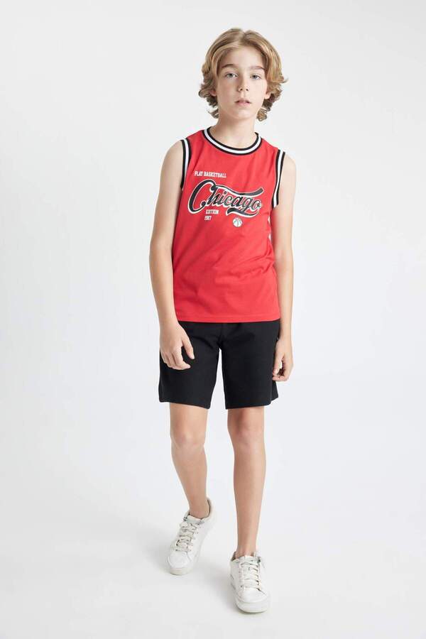 DeFacto-Printed Undershirt and Shorts 2 Piece Set for Boys - C7041a824hs 1