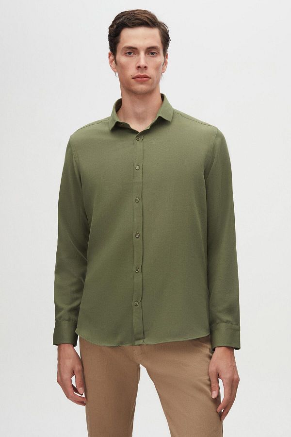 Twn-Slim Fit Khaki színű férfi ing 1