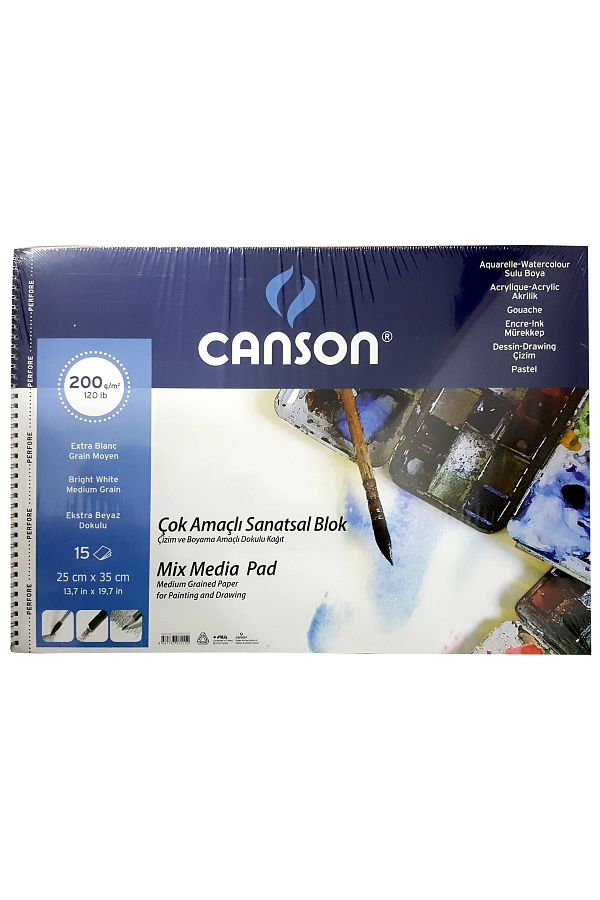 Canson-1557 Mix Media 25x35cm 15yp 200gr Spiralli Çok Amaçlı Çizim Resim Defteri / Fcns200152535 1