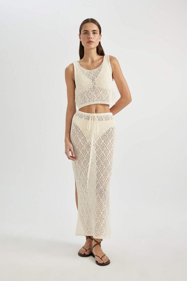 DeFacto-Regular Fit áttört kötöttáru Maxi Beach szoknya-Fall in Love B6888AX24SM 1
