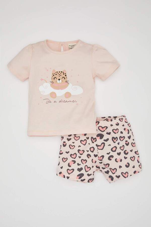 Defacto Kız Bebek Leopar Desenli Penye Kısa Kollu Şortlu Pijama Takımı C0911A524HS