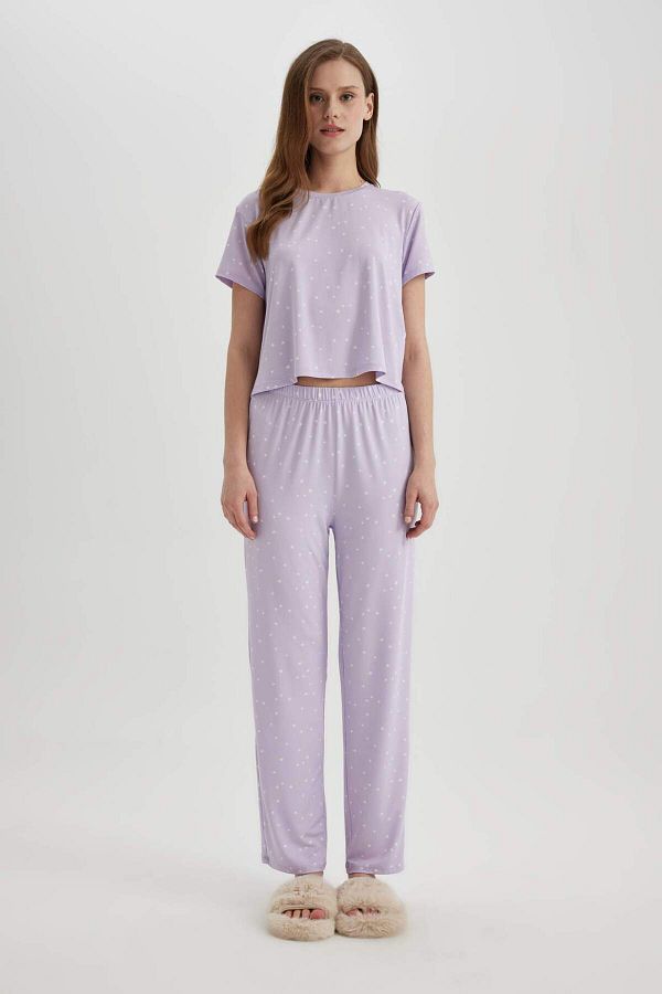 DeFacto-Fall in Love Regular Fit Short Sleeve Softshell Pajama Set B6184Ax24Sp 1