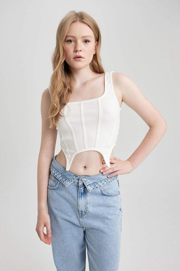 DeFacto-Cool Fitted Corset Look Ribbed Camisole Undershirt A8762Ax23Sm 1