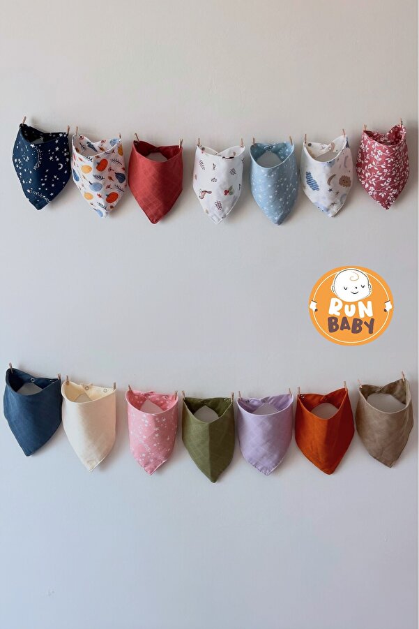 runbaby ( 14 Adet ) %100 Organik Pamuk Müslin Kumaş Çıtçıtlı Bebek Salya & Fular Önlük